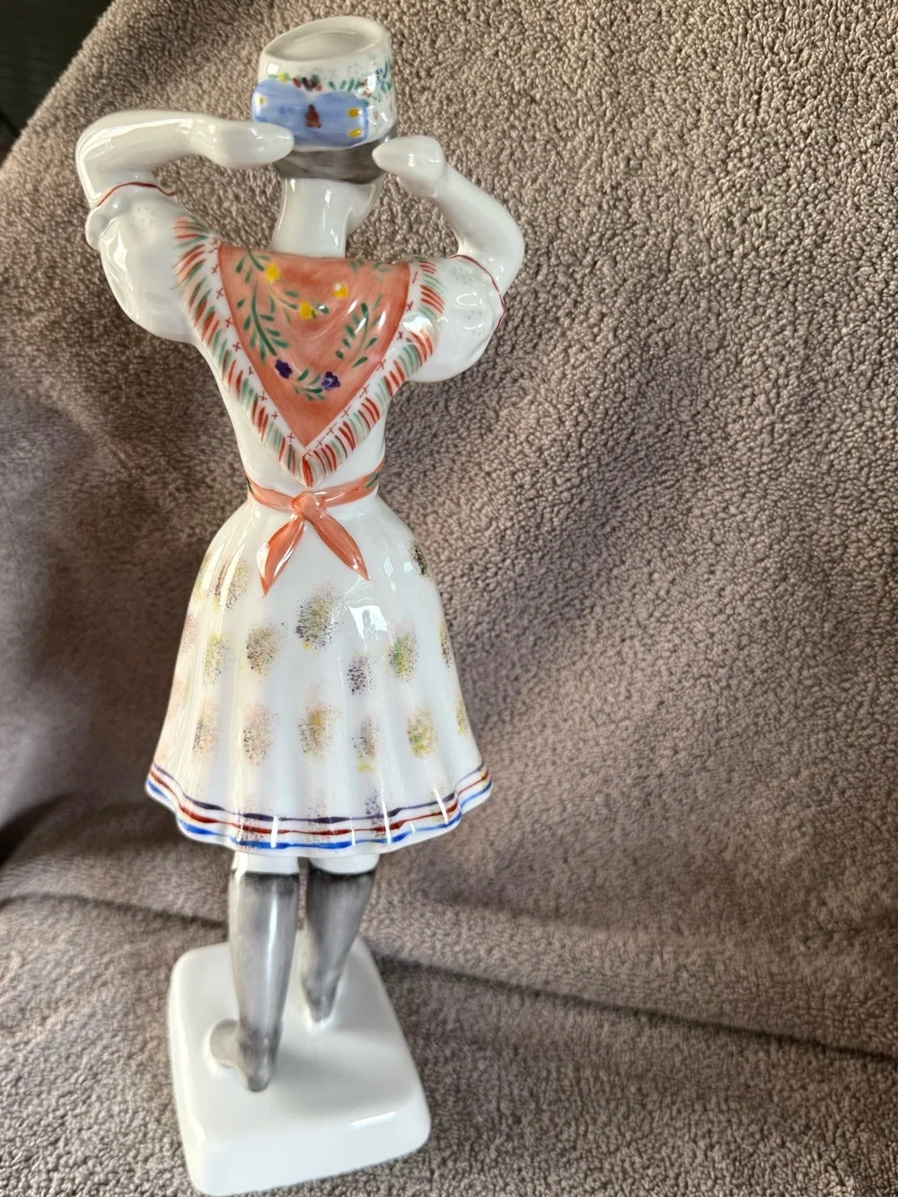 White Ceramic Lady Figurine with Hand-Painted Floral Dress